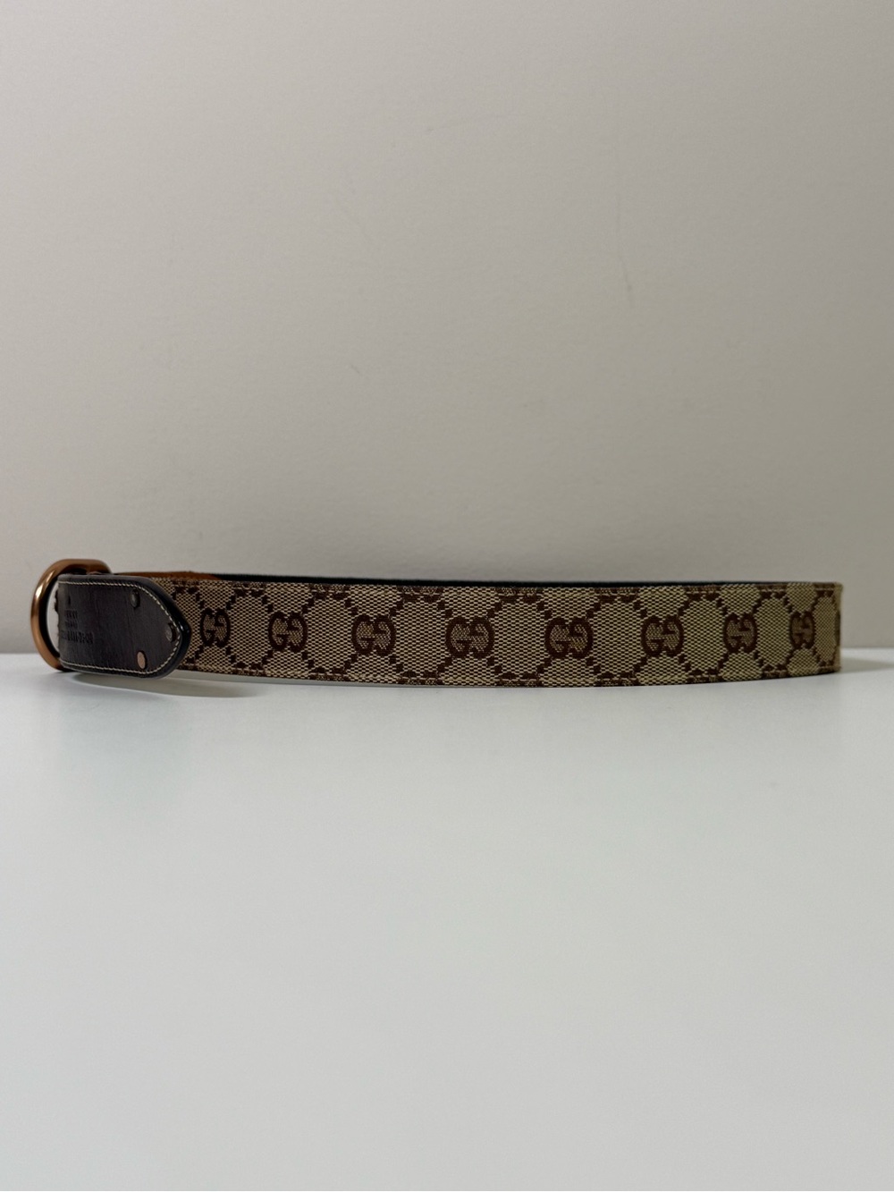 Gucci Vintage GG Monogram Canvas Belt Brown Leather Trim Gold Tone Buckle - Picture 4 of 16